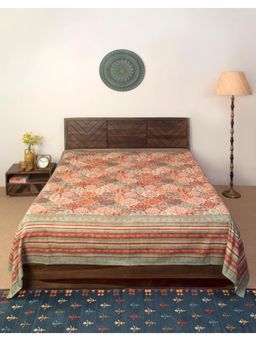 Fabindia - Red Cotton Fergana Printed Bed Cover- Double