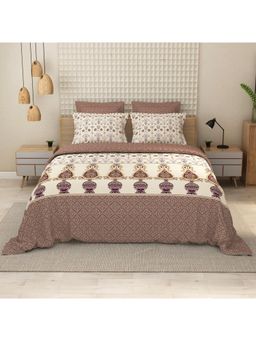 LABHAM - 152TC Pure Cotton Brown King Size Printed Flat Bedsheet with 2 Pillow Covers