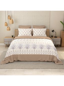 LABHAM - 152TC Pure Cotton Brown King Size Printed Flat Bedsheet with 2 Pillow Covers