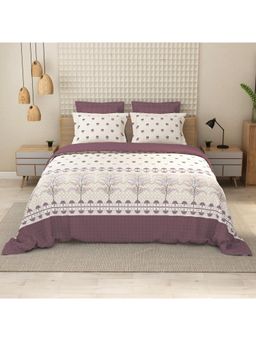 LABHAM - 152TC Pure Cotton Purple King Size Printed Flat Bedsheet with 2 Pillow Covers