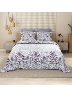 LABHAM - 152TC Pure Cotton Blue King Size Printed Flat Bedsheet with 2 Pillow Covers