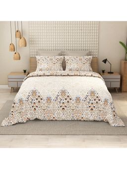 LABHAM - 152TC Pure Cotton Brown King Size Printed Flat Bedsheet with 2 Pillow Covers