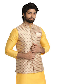 Manyavar - Mens Silk Blend Jacquard Motif Nehru Jacket