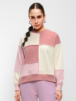 Bewakoof - Women's Pink Color Block Super Loose Fit Sweatshirt