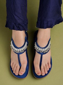 Shoetopia - Women Ethnic Wear Blue Flat Sandals