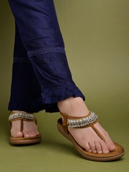 Shoetopia - Women Ethnic Wear Tan Flat Sandals