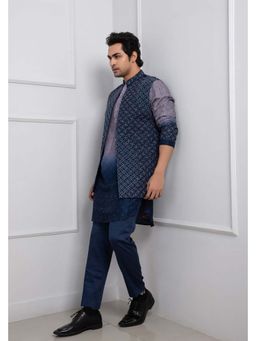 SMRITI - Blue Ombre Embroidered Nehru Jacket with Kurta and Pant