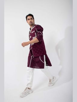 SMRITI - Maroon Embroidered Nehru Jacket with Kurta and Pant