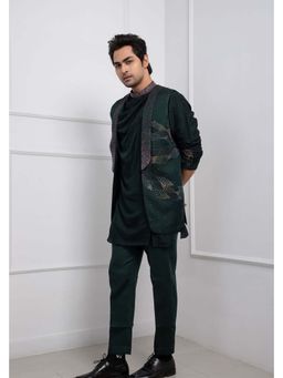 SMRITI - Green Hidden Forest Nehru Jacket with Cowl Kurta and Pant