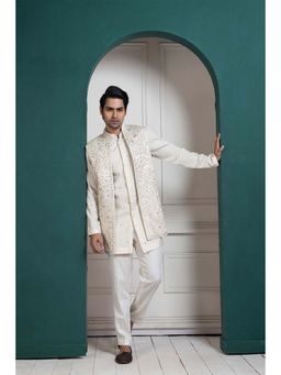 SMRITI - Ivory Layered Sleeveless Nehru Jacket with Kurta and Pant