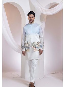 SMRITI - Ivory Madhubani Neelra Nehru Jacket And Kurta With Pant