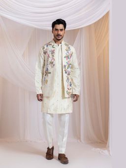 SMRITI - Off White Knots Embroidery Jacket With Kurta And Pant