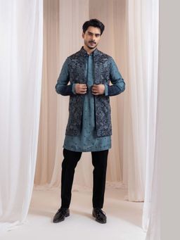 SMRITI - Teal Embroidered Nehru Jacket