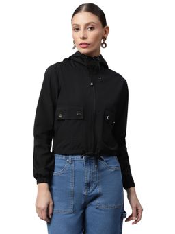 Global Republic - Women Black Street Style Hooded Crop Jacket