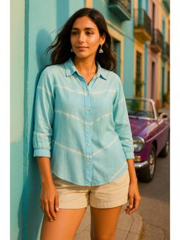 Maaesa - Women Blue Tie & Dye Viscose Rayon Shirt