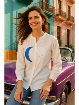 Maaesa - Women White Embroidered Viscose Rayon Shirt