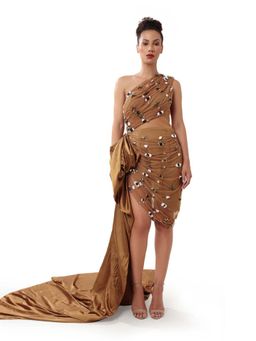 MODO CALDO - Womens Brown Dress with Trail