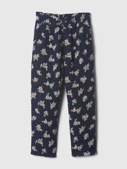 GAP - Navy Blue Girl's Floral Print Mid Rise Paper bag Trousers