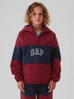 GAP - Maroon Boy's Colour Block Windcheater Hooded Full Sleeves Jacket