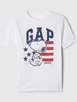 GAP - White Snoopy Graphic Print Half Sleeves T-Shirt