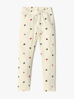 GAP - Off White Girl's Heart Print Mid Rise Leggings