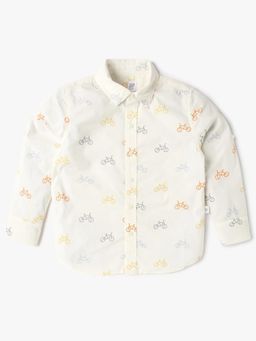 GAP - White Boy's Conversational Full Sleeve Spread Collar Shirt