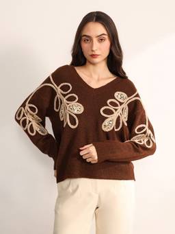 Kazo - Women Brown Knitted Sweater