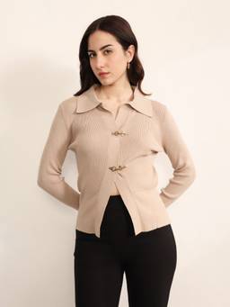 Kazo - Women Beige Gingerbread Cardigan