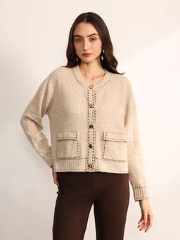 Kazo - Women Beige Oatmeal Cardigan