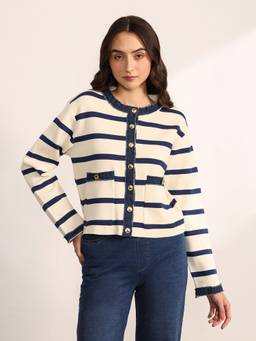 Kazo - Women Cream Chambray Cardigan