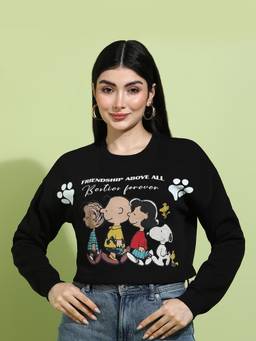 Saffe - Women’s Black Printed Cropped Sweatshirt