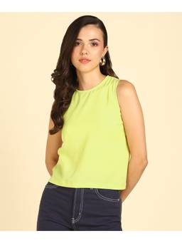 Saffe - Women Yellow Sleeveless Round Neck Solid Top