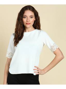 Saffe - Women White Half Sleeves Round Neck Solid Top