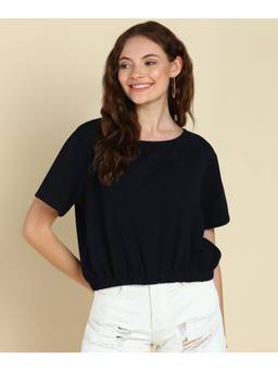 Saffe - Women'S Black Half Sleeves Round Neck Solid Top