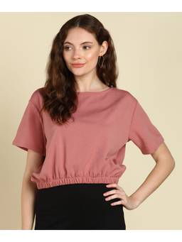 Saffe - Women'S Pink Half Sleeves Round Neck Solid Top
