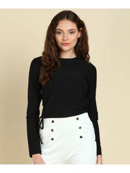 Saffe - Women'S Black Full Sleeves Round Neck Solid Top