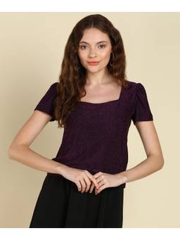 Saffe - Women Magenta Half Sleeves Square Neck Textured Top