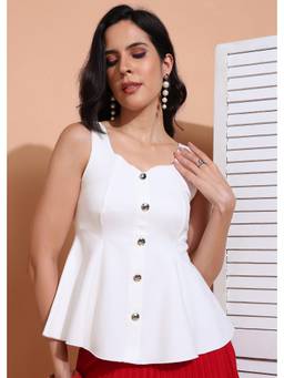 Saffe - Women White Sleeveless Sweetheart Solid Top