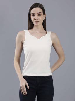 Saffe - Womens White Sleeveless Sweetheart Solid Top