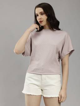 Saffe - Women Mauve Raglan Sleeves Round Neck Solid Top