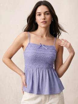 Outzidr - Lavender Crochet Cotton-Blend Top