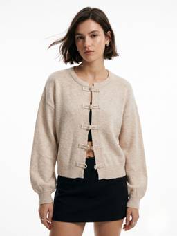 Outzidr - Beige Toggle Knit Cardigan