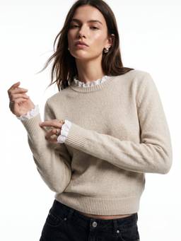 Outzidr - Women's Beige Solid Sweater