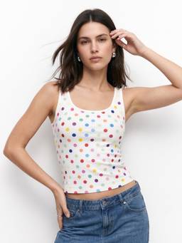 Outzidr - White Polka oitted Tank Top