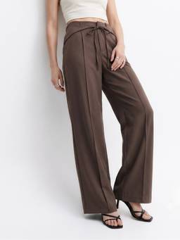 Outzidr - Brown Solid With Wrap Tie Up Detail Trouser