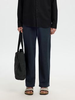 SELECTED HOMME - Navy Blue Solid/Plain Wide Trouser