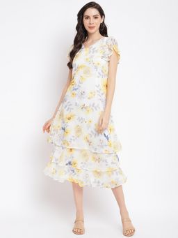 Latin Quarters - Womens Yellow Cap Sleeve Printed Dress