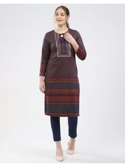 Monte Carlo - Maroon Women Round Neck Full Sleeve Kurta