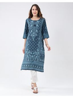 Monte Carlo - Blue Women Round Neck 3/4 Sleeve Kurti