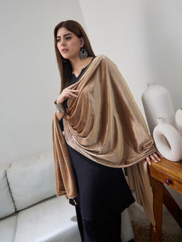 InWeave - Women Gold Velvet Floral Embellished Shawl